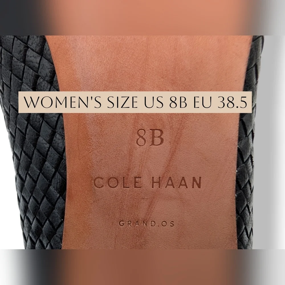 Cole Haan Grand.OS Women's Size 8B Woven Genuine Black Leather Heels Closed Toe